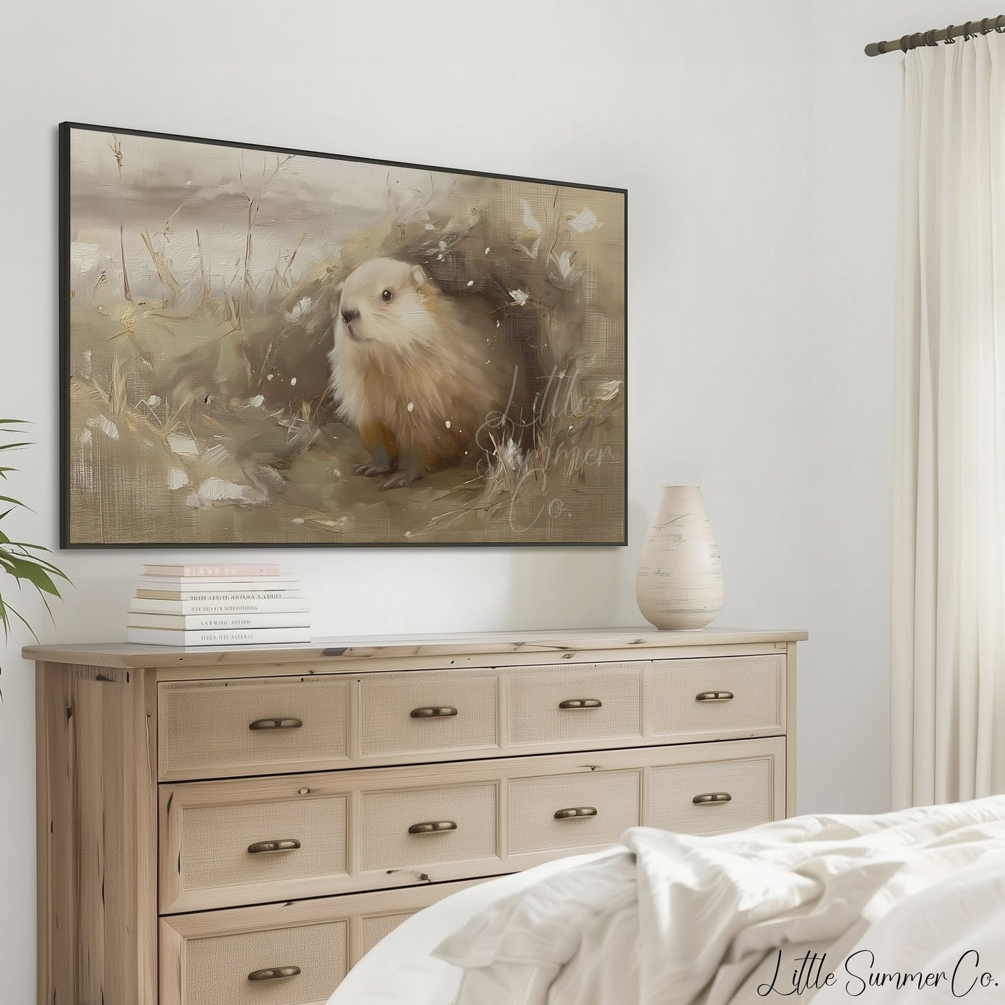 Groundhog In Meadow Grass Frame TV Art displayed on a TV