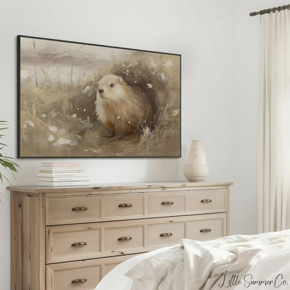 Groundhog In Meadow Grass Frame TV Art displayed on a TV