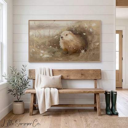 Groundhog In Meadow Grass Frame TV Art displayed on a TV