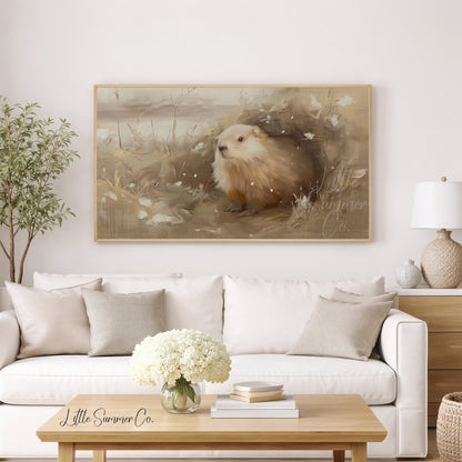 Groundhog In Meadow Grass Frame TV Art displayed on a TV