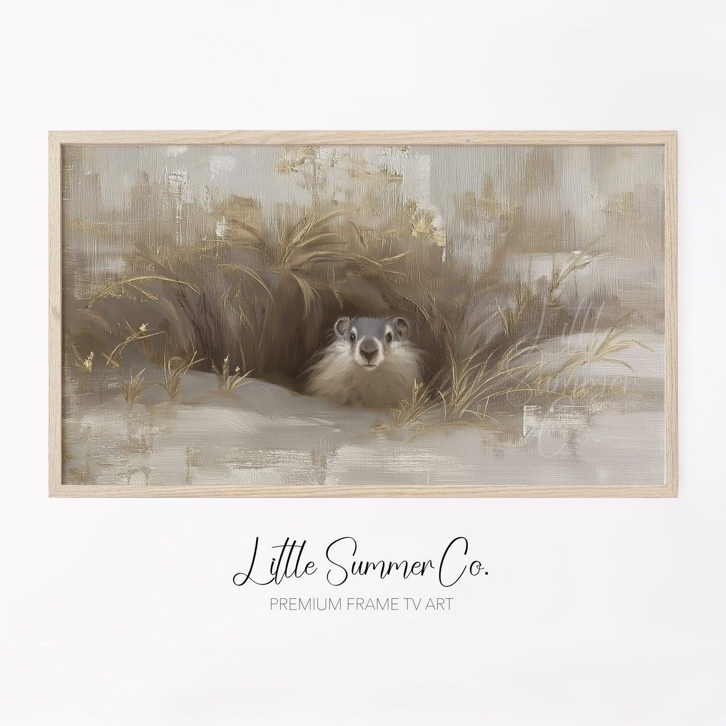 Groundhog Peeking From Burrow Frame TV Art displayed on a TV