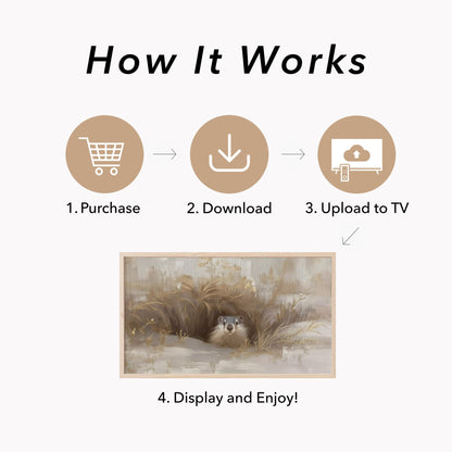 Groundhog Peeking From Burrow Frame TV Art displayed on a TV