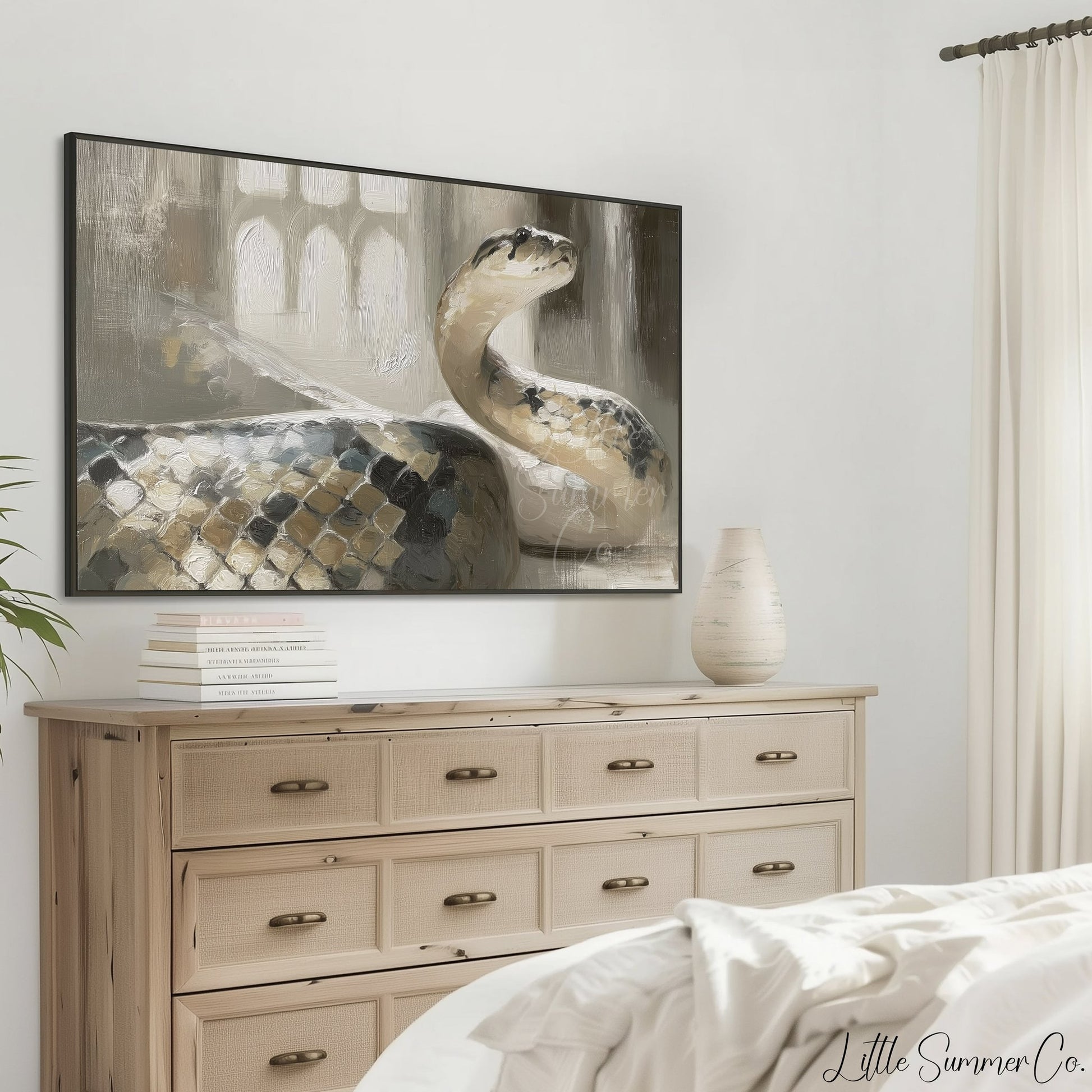 Coiled Snake Frame TV Art displayed on a TV