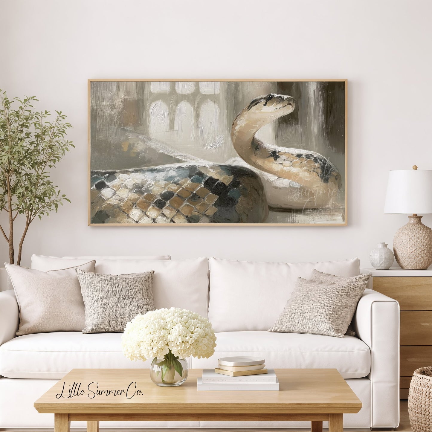 Coiled Snake Frame TV Art displayed on a TV