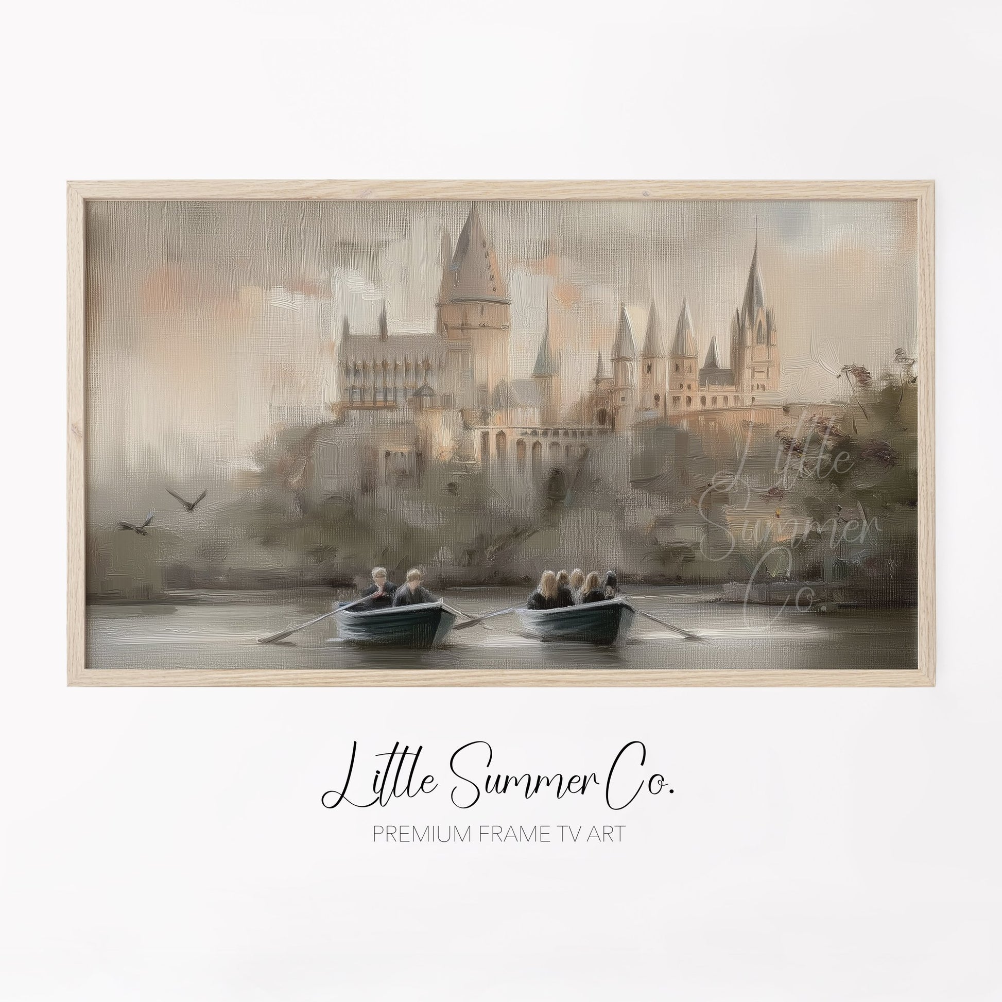 Castle Lake Rowboats Frame TV Art displayed on a TV