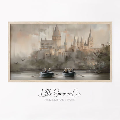 Castle Lake Rowboats Frame TV Art displayed on a TV
