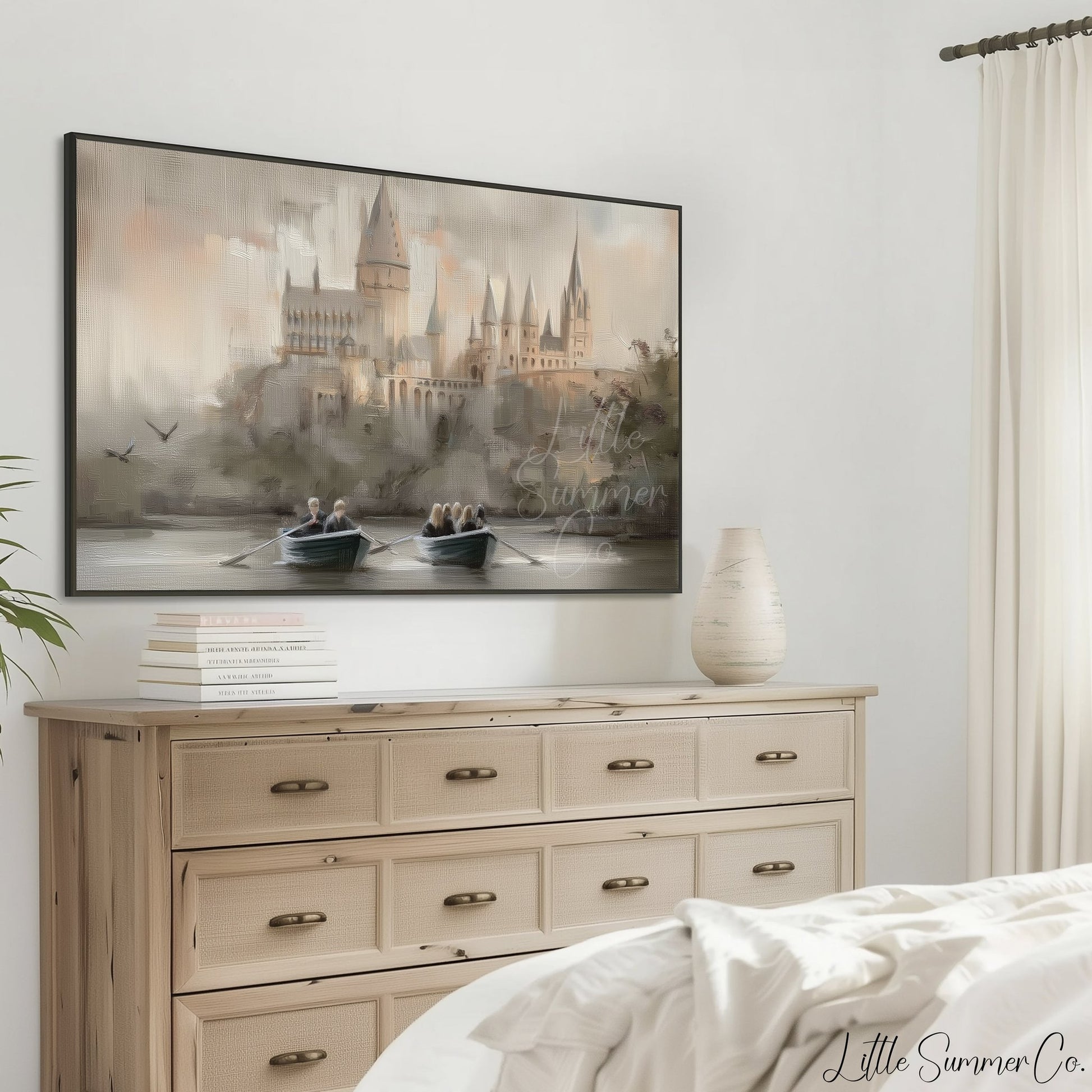 Castle Lake Rowboats Frame TV Art displayed on a TV