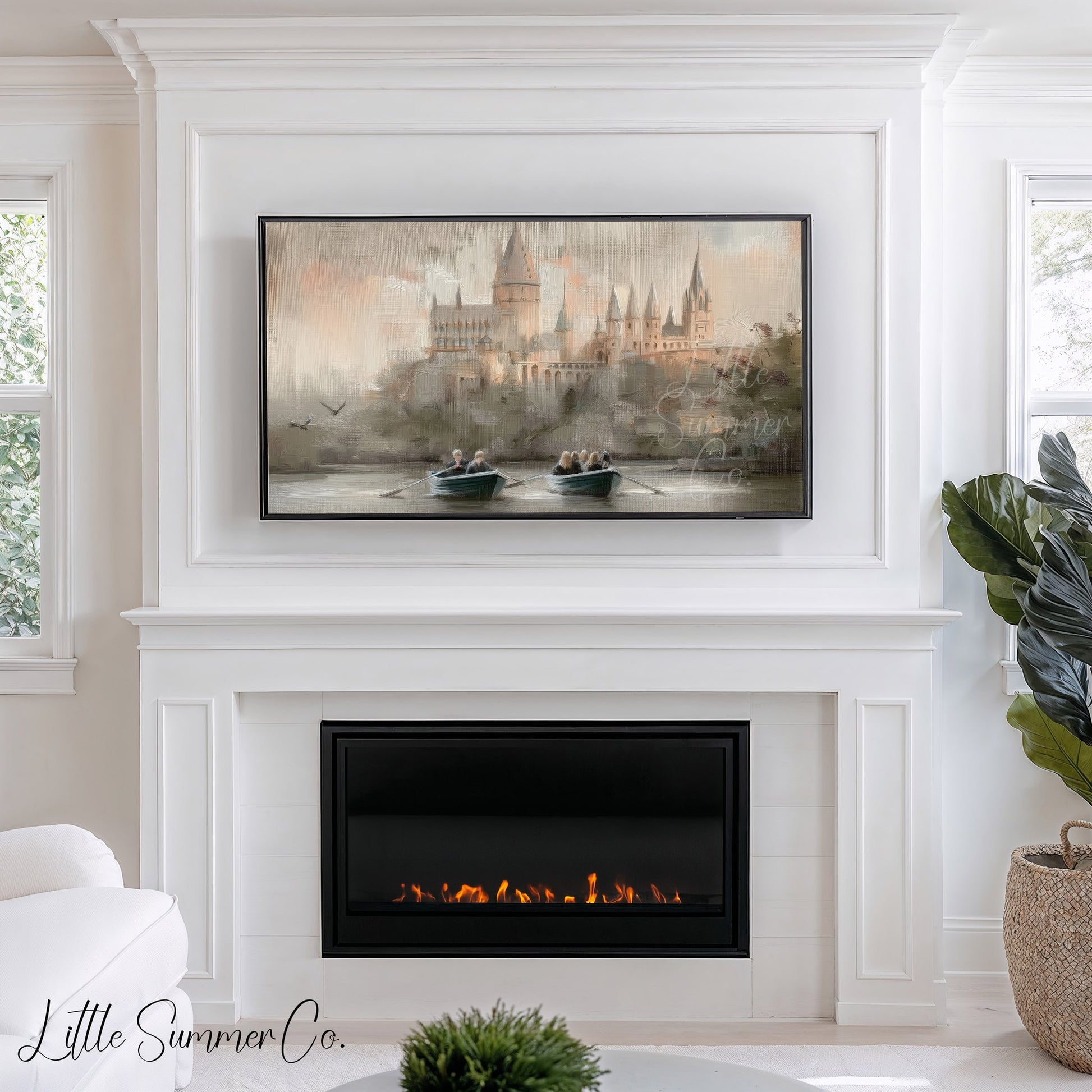 Castle Lake Rowboats Frame TV Art displayed on a TV