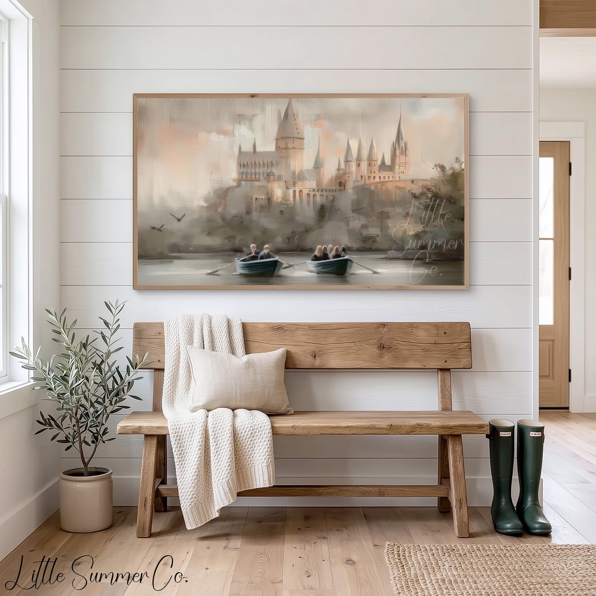 Castle Lake Rowboats Frame TV Art displayed on a TV