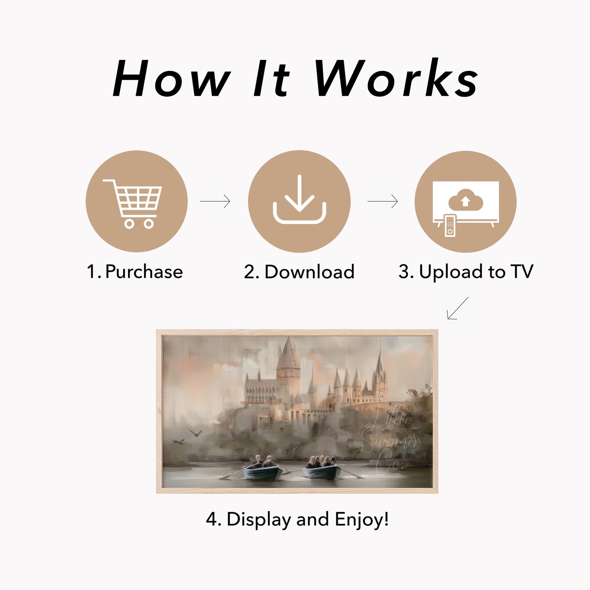 Castle Lake Rowboats Frame TV Art displayed on a TV