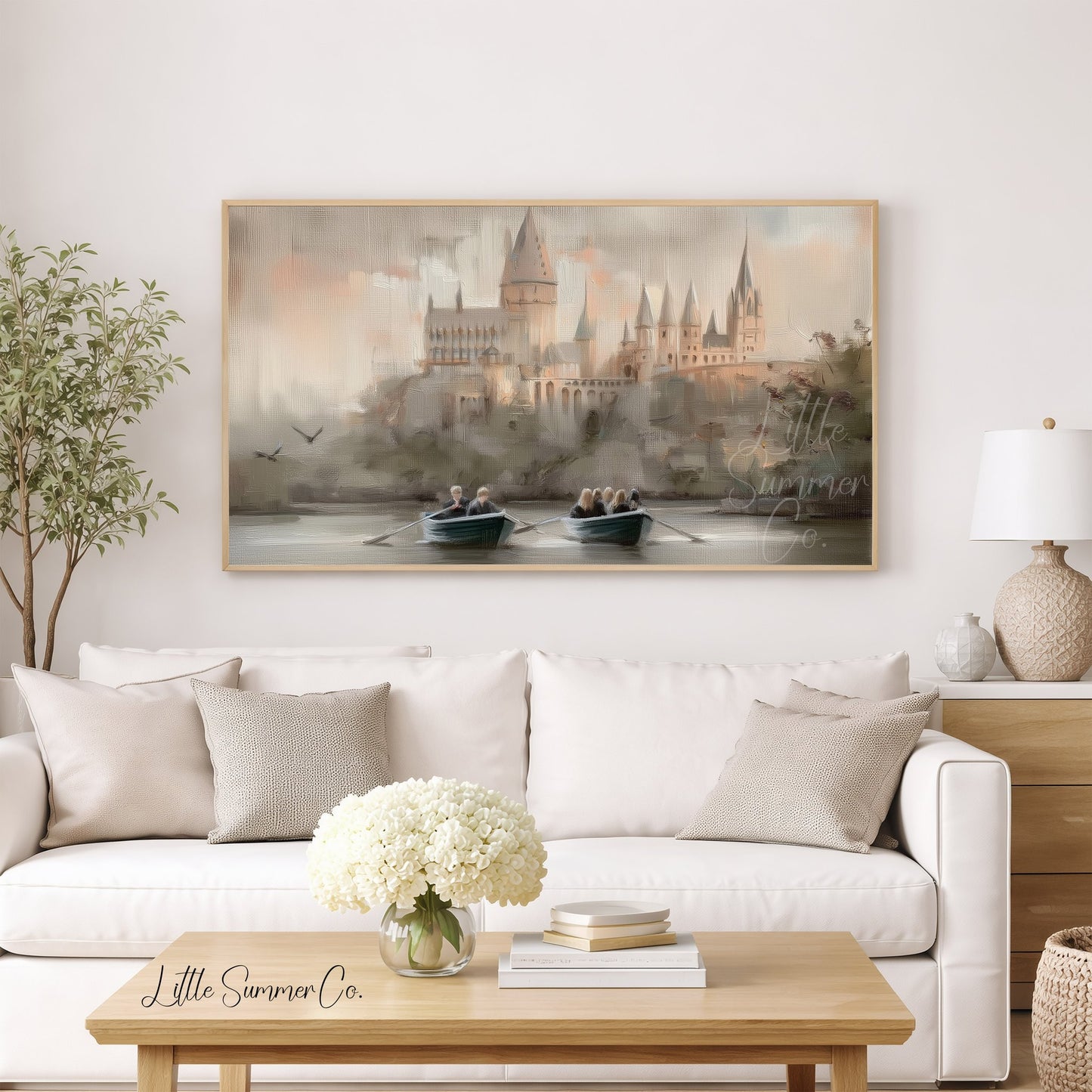 Castle Lake Rowboats Frame TV Art displayed on a TV