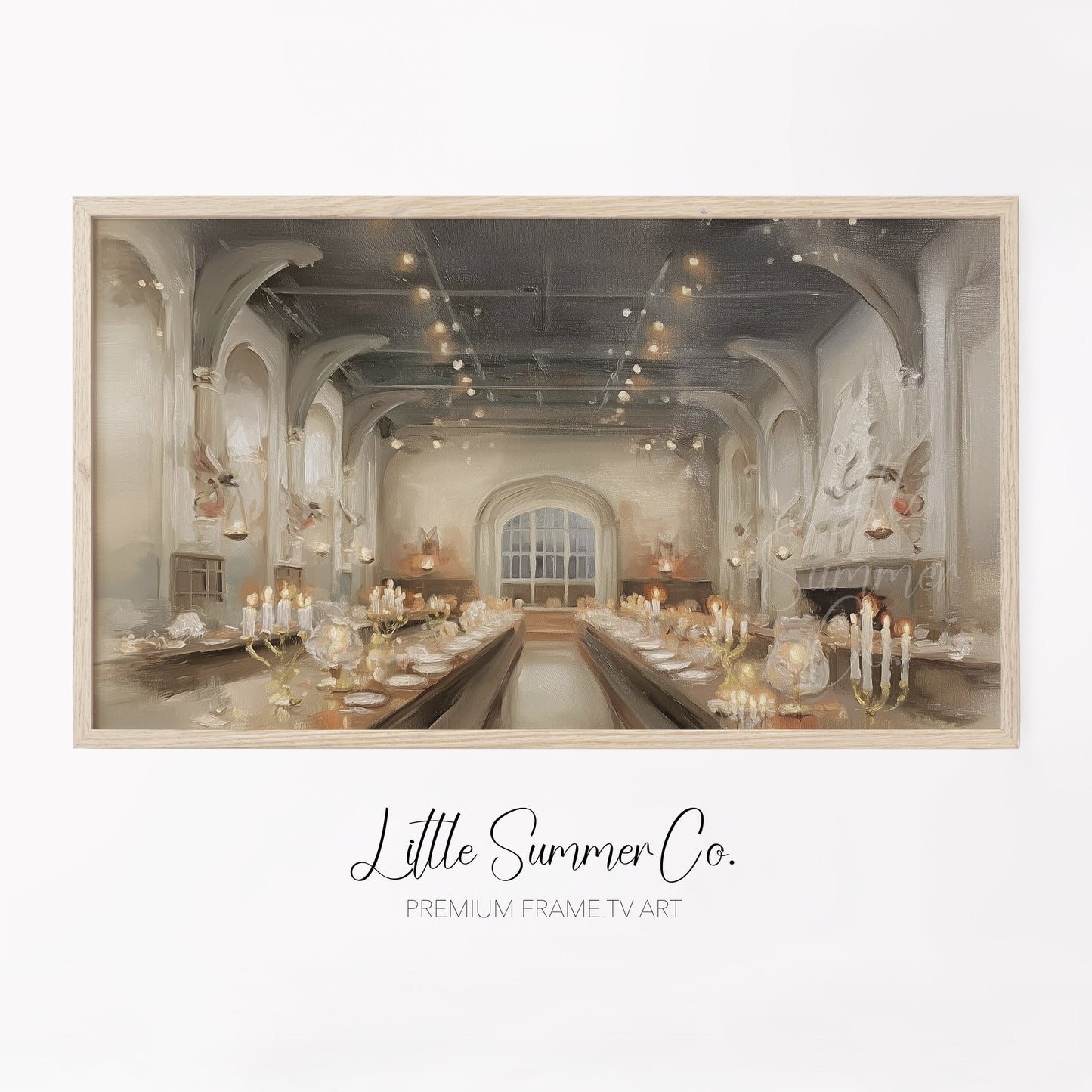 Candlelit Banquet Hall Frame TV Art displayed on a TV