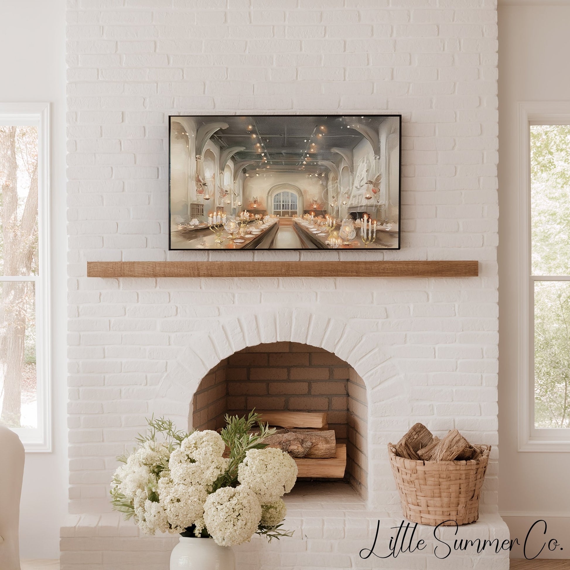 Candlelit Banquet Hall Frame TV Art displayed on a TV