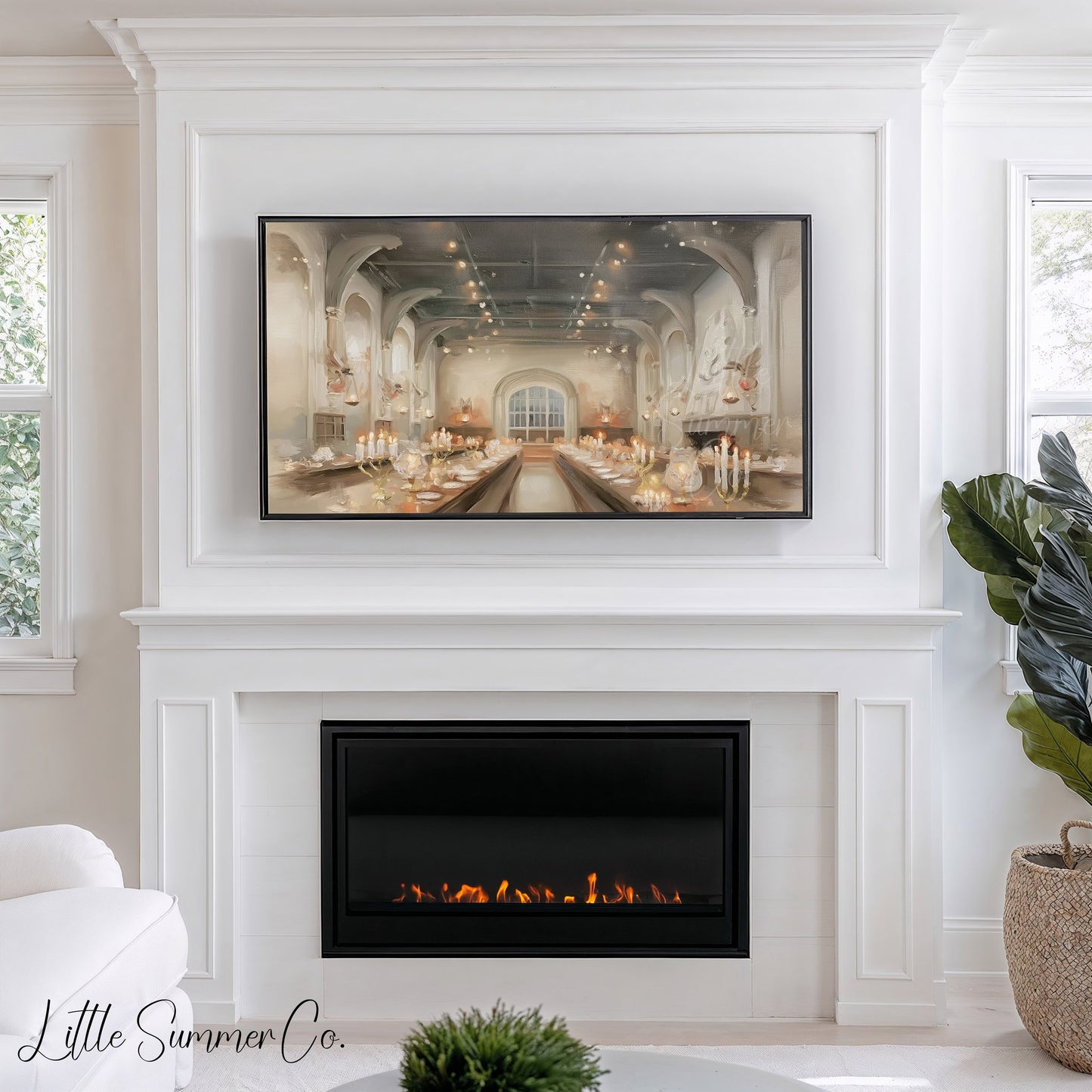 Candlelit Banquet Hall Frame TV Art displayed on a TV