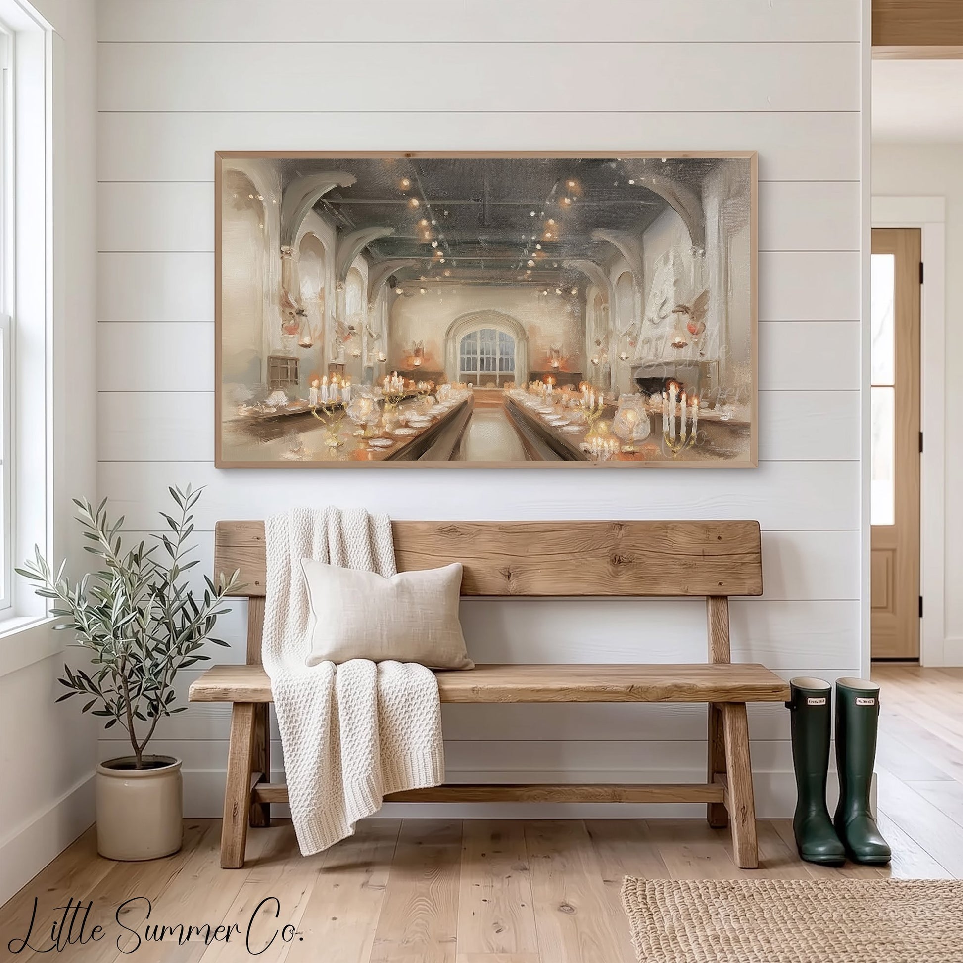 Candlelit Banquet Hall Frame TV Art displayed on a TV