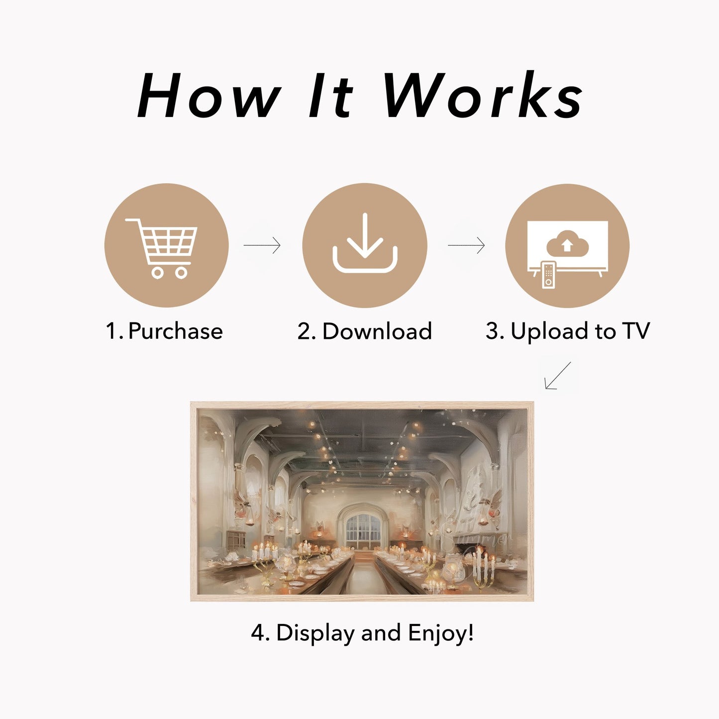 Candlelit Banquet Hall Frame TV Art displayed on a TV