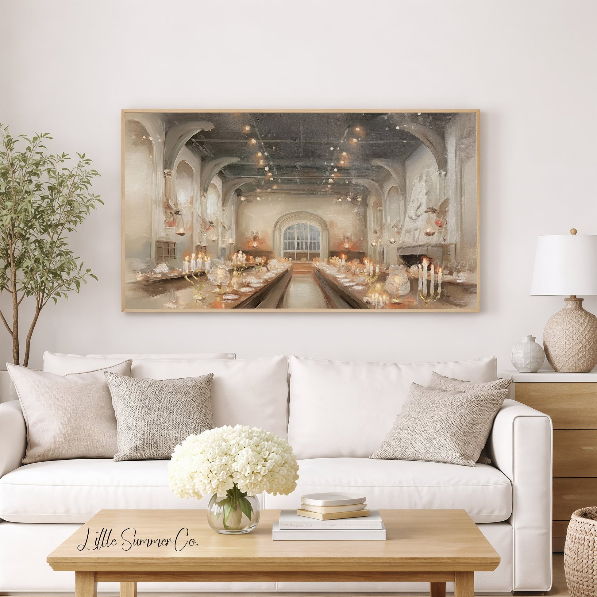 Candlelit Banquet Hall Frame TV Art displayed on a TV