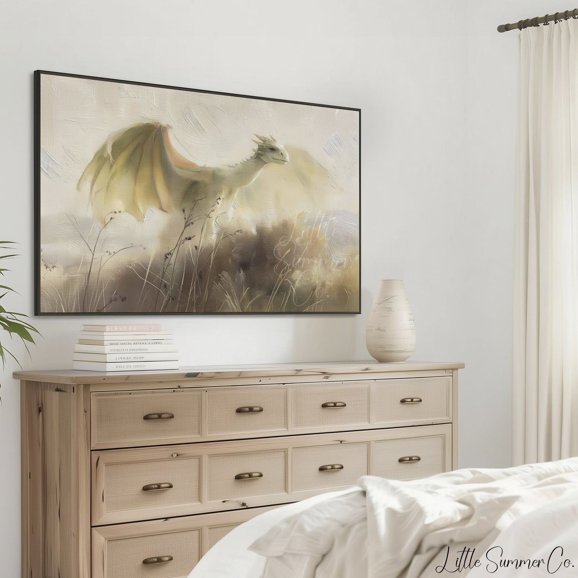 White Dragon Frame TV Art displayed on a TV