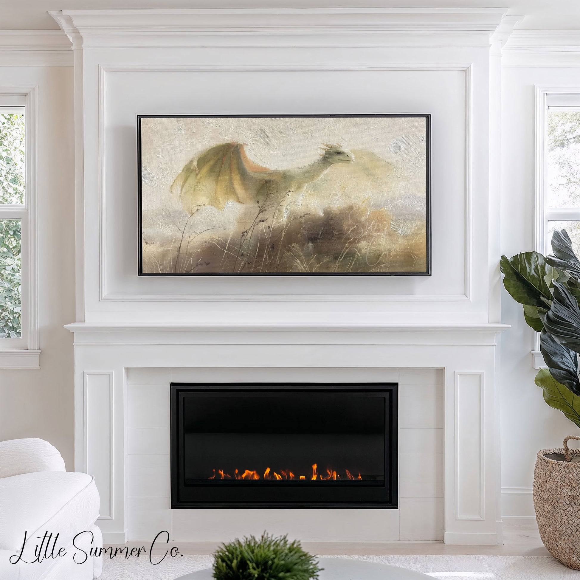 White Dragon Frame TV Art displayed on a TV