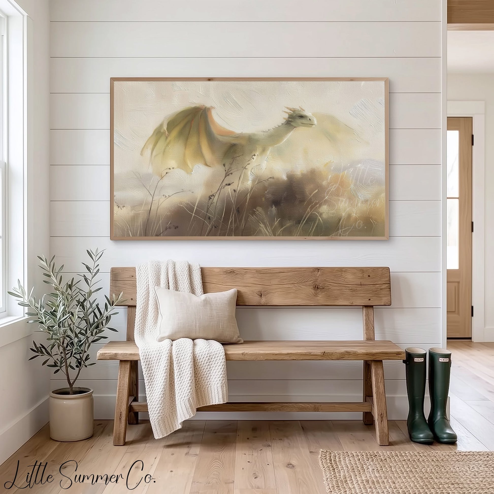 White Dragon Frame TV Art displayed on a TV