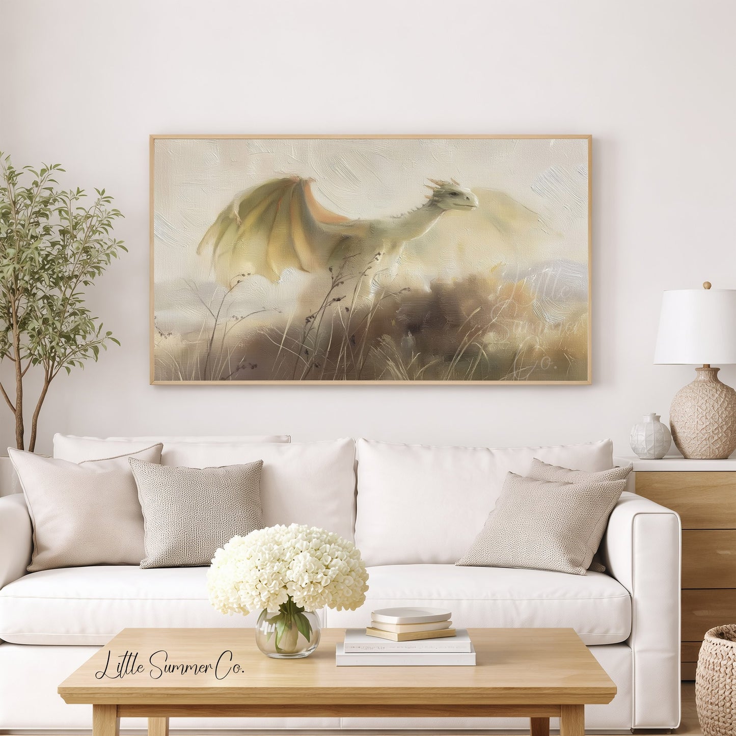White Dragon Frame TV Art displayed on a TV