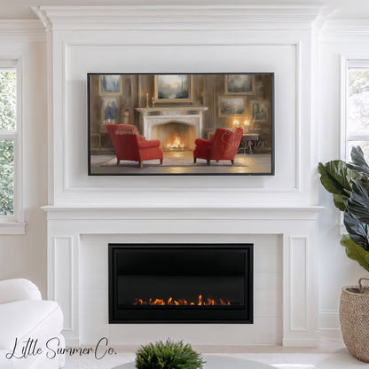 Fireplace Armchairs Frame TV Art displayed on a TV