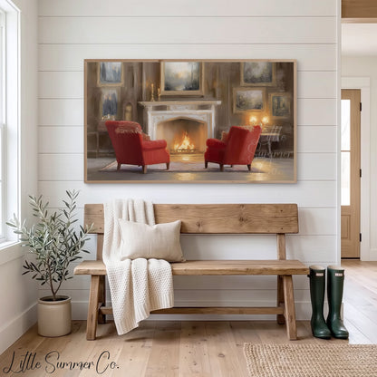 Fireplace Armchairs Frame TV Art displayed on a TV