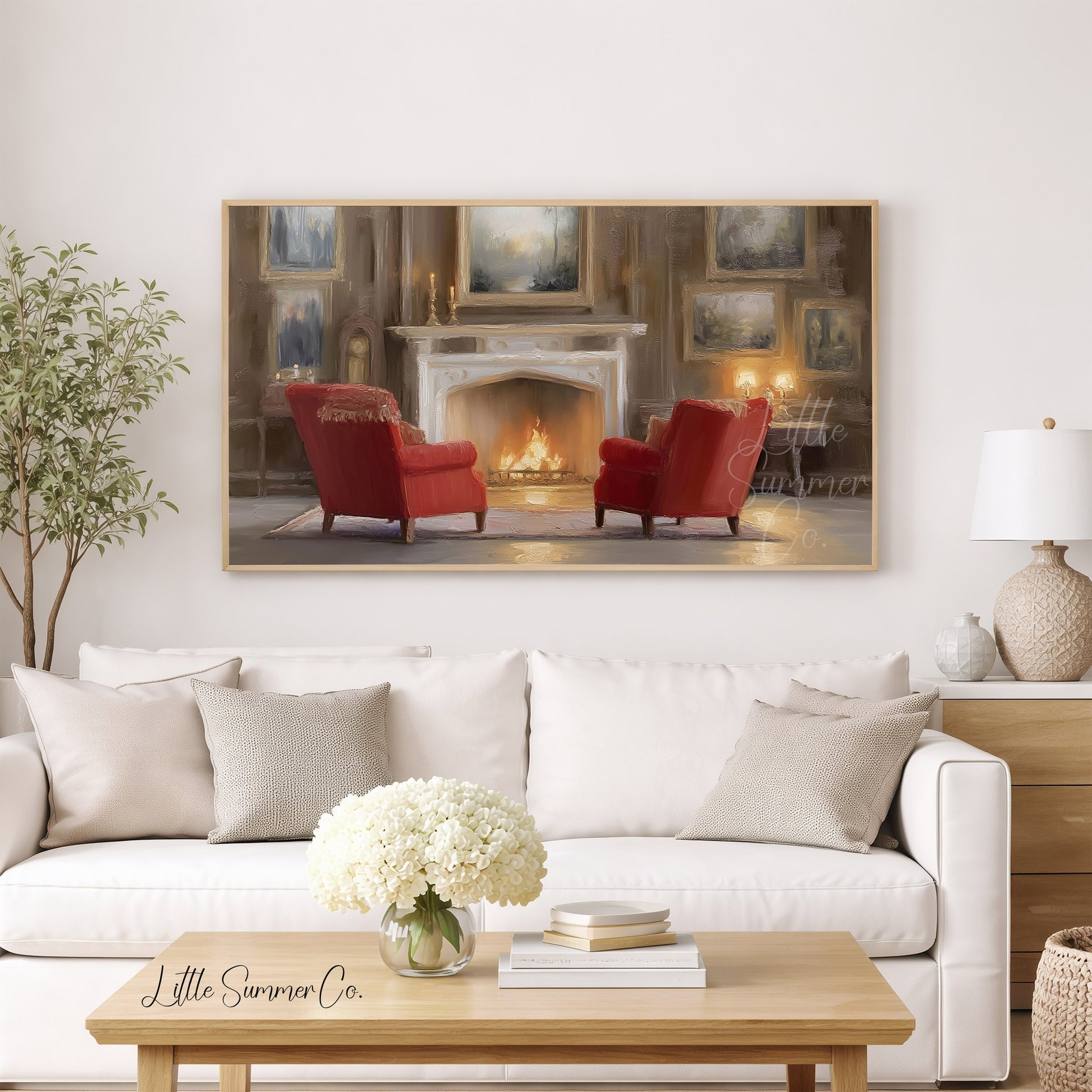 Fireplace Armchairs Frame TV Art displayed on a TV