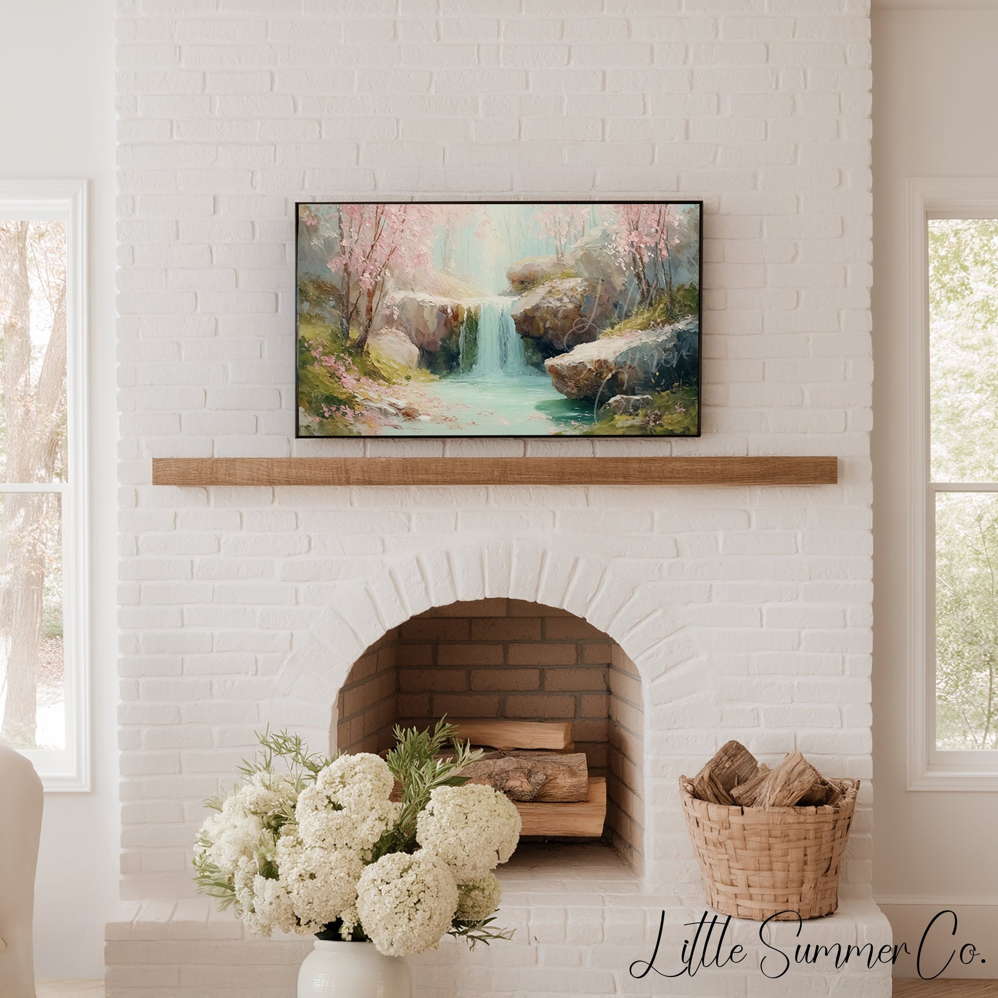 Cherry Waterfall Frame TV Art displayed on a TV