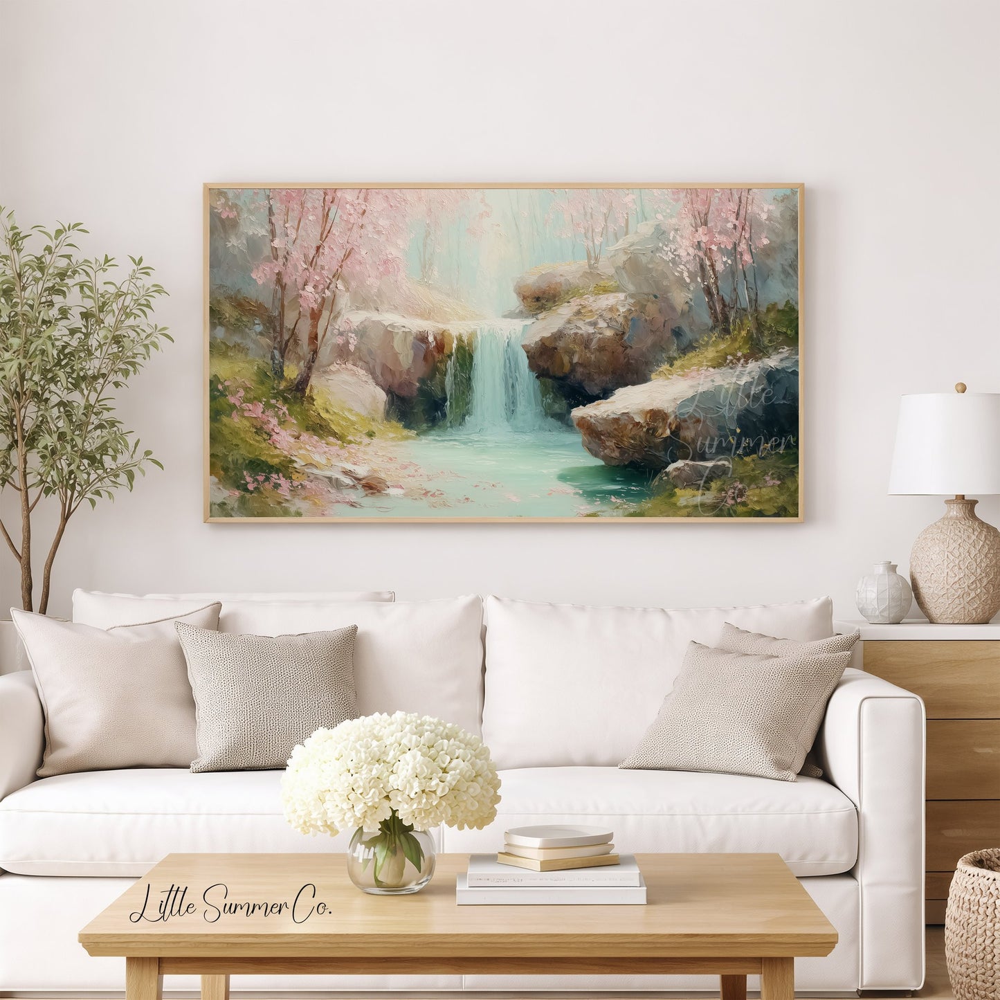 Cherry Waterfall Frame TV Art displayed on a TV