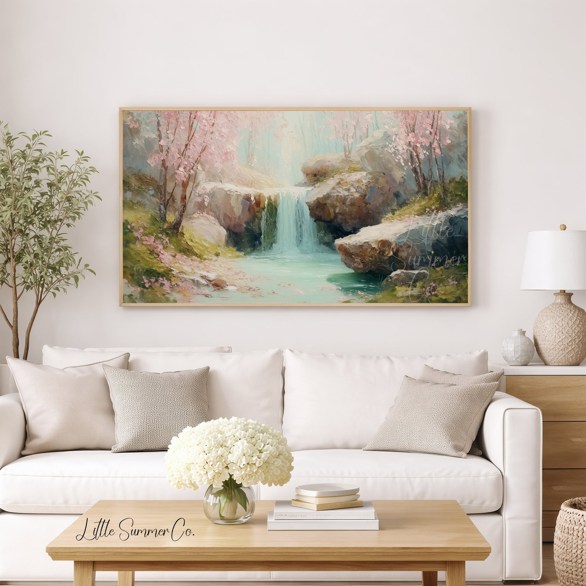 Cherry Waterfall Frame TV Art displayed on a TV