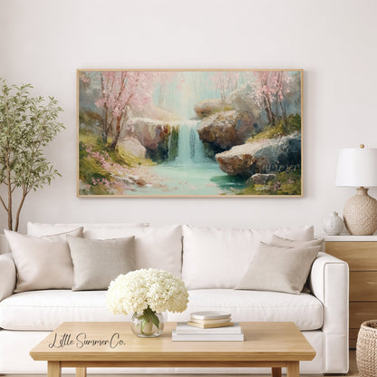 Cherry Waterfall Frame TV Art displayed on a TV