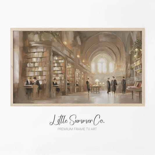 Grand Library Scholars Scene Frame TV Art displayed on a TV