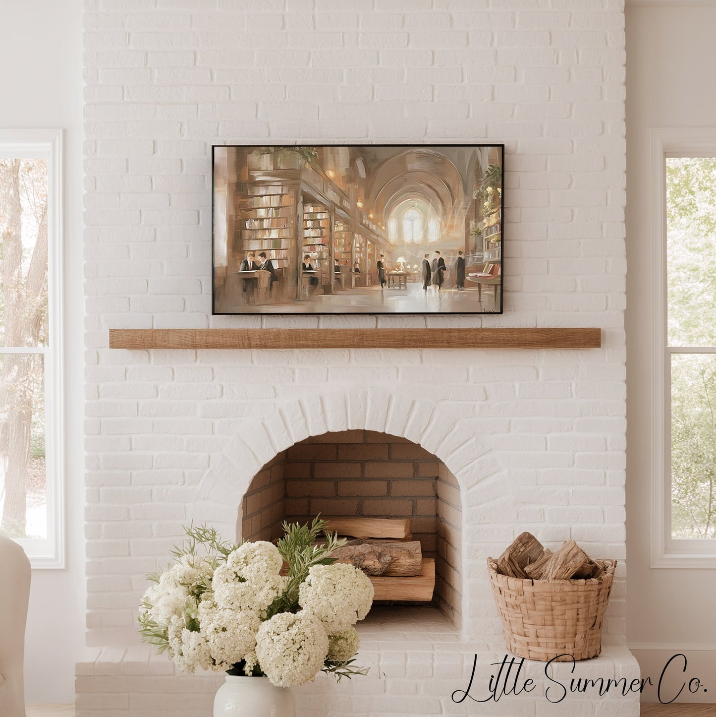 Grand Library Scholars Scene Frame TV Art displayed on a TV