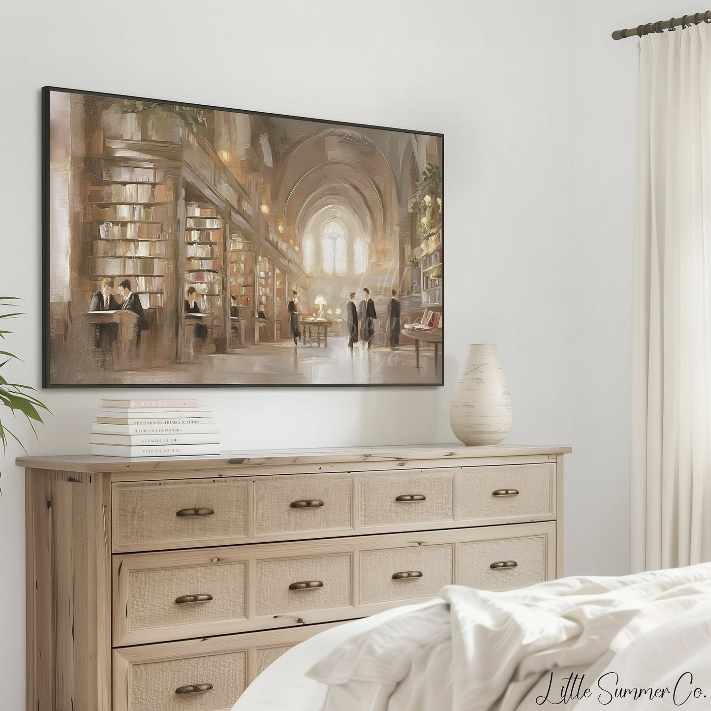 Grand Library Scholars Scene Frame TV Art displayed on a TV