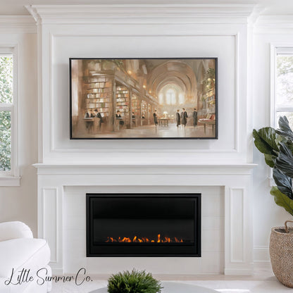 Grand Library Scholars Scene Frame TV Art displayed on a TV