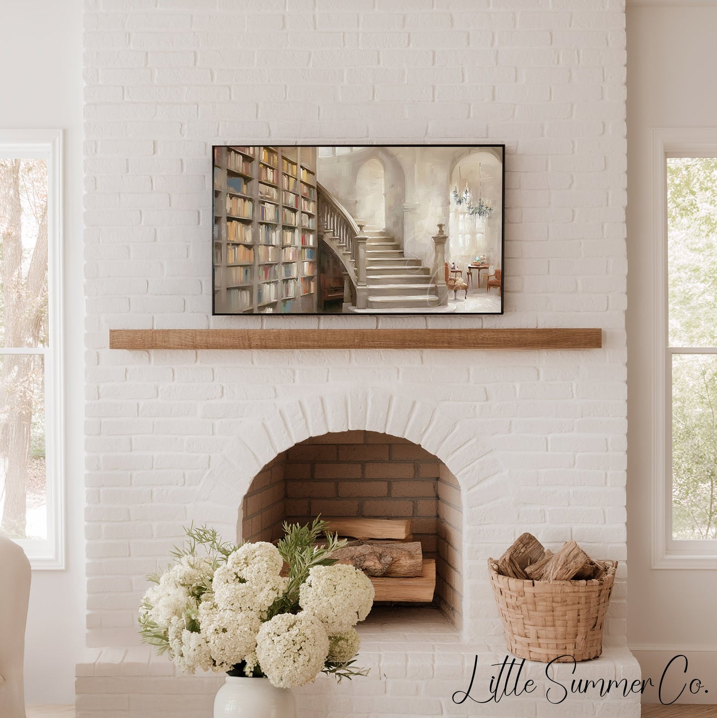 Library Staircase Frame TV Art displayed on a TV