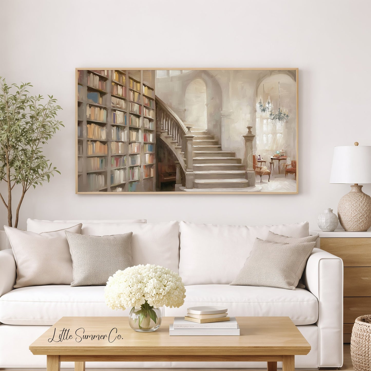 Library Staircase Frame TV Art displayed on a TV