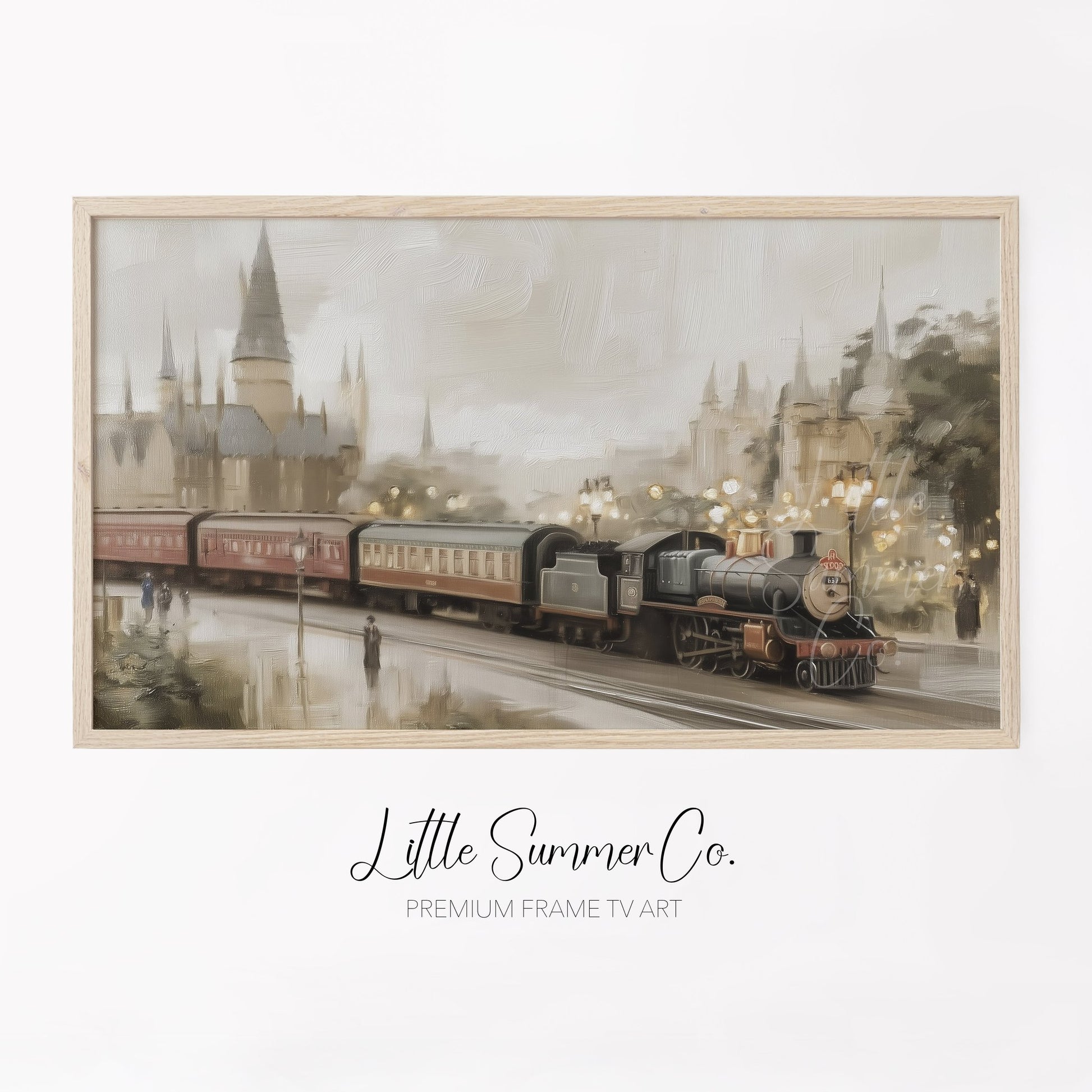 Steam Train Castle Frame TV Art displayed on a TV