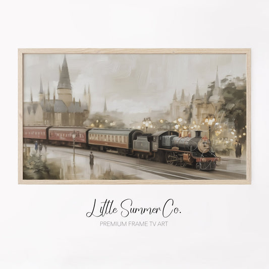 Steam Train Castle Frame TV Art displayed on a TV