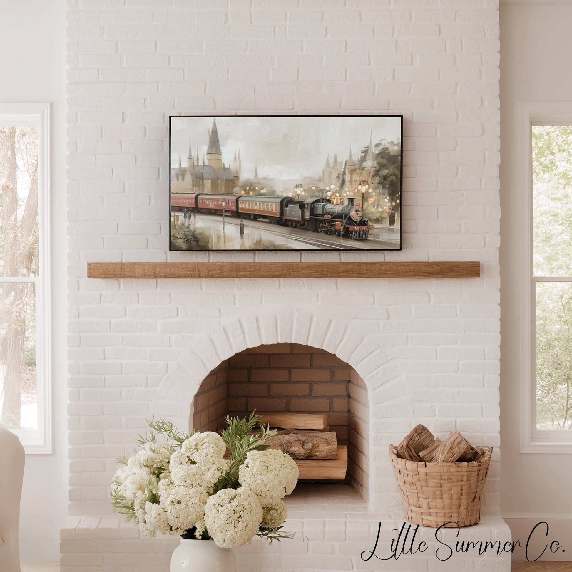 Steam Train Castle Frame TV Art displayed on a TV