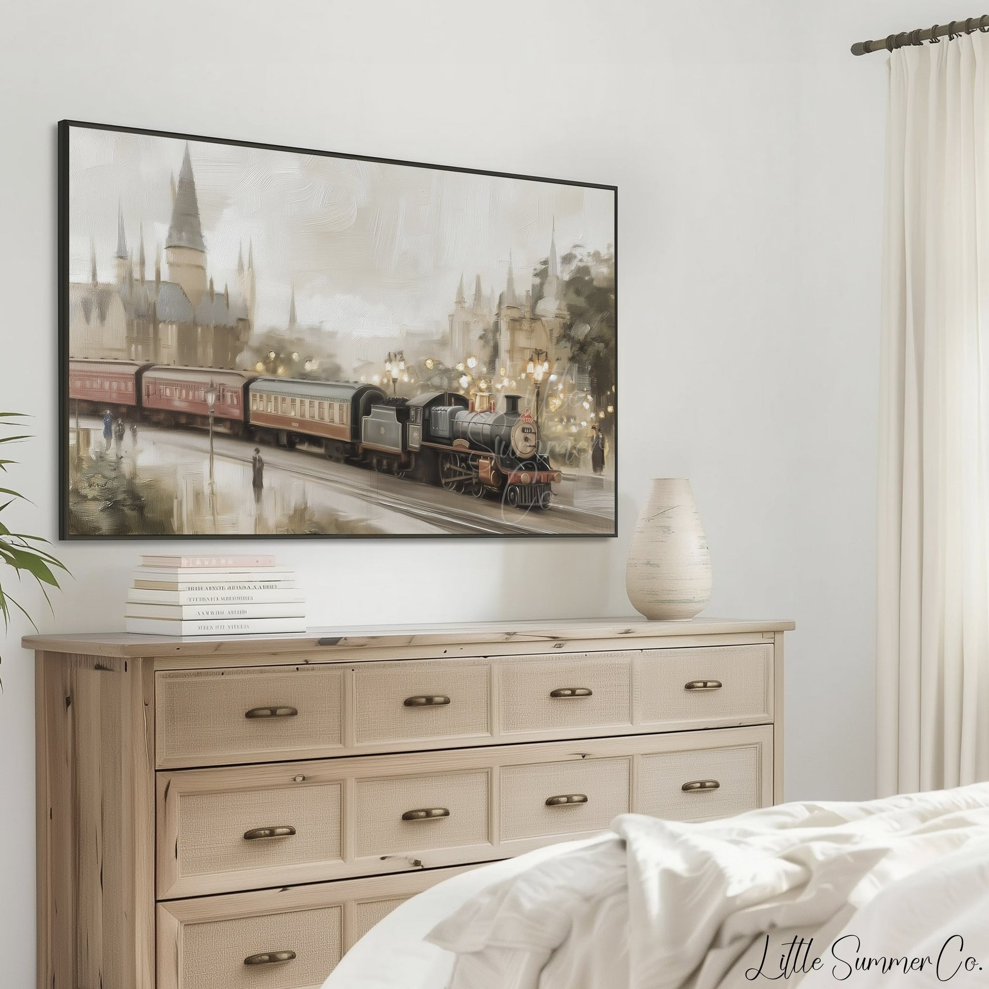 Steam Train Castle Frame TV Art displayed on a TV