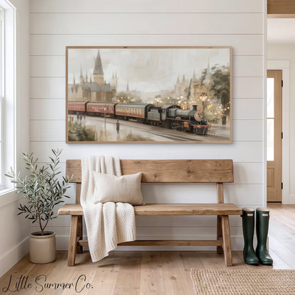 Steam Train Castle Frame TV Art displayed on a TV