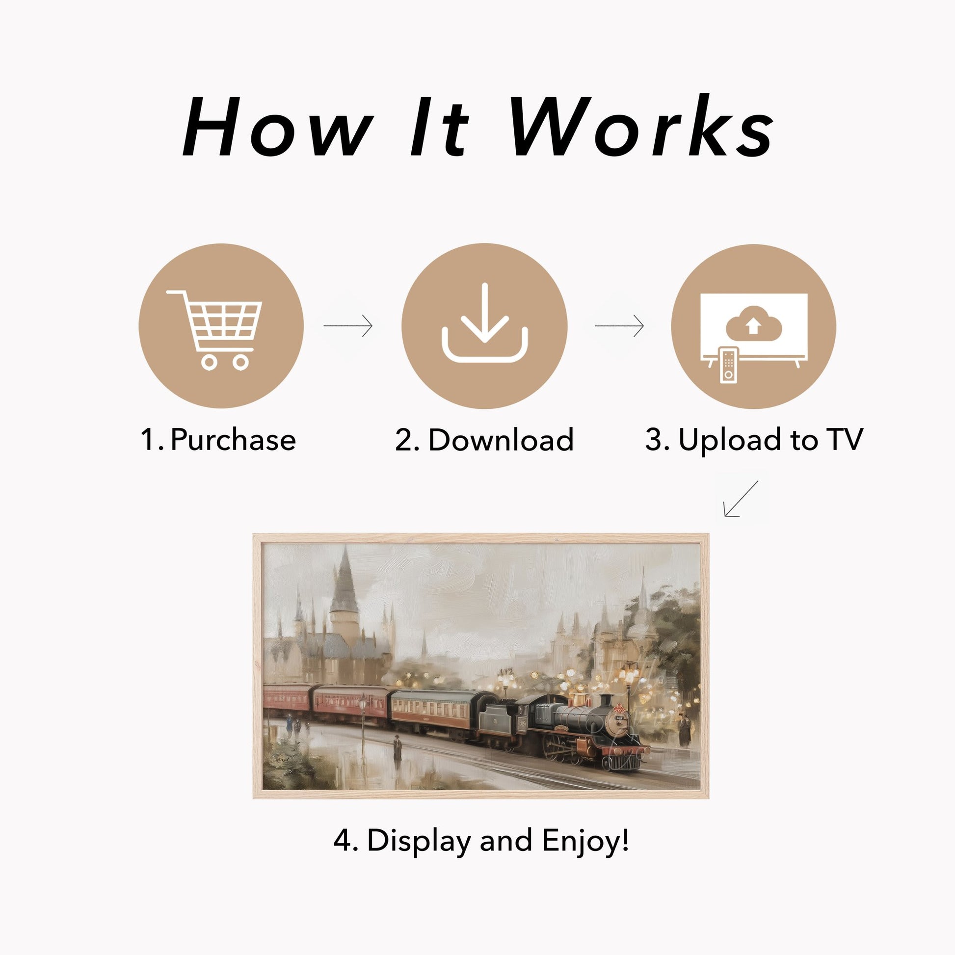Steam Train Castle Frame TV Art displayed on a TV