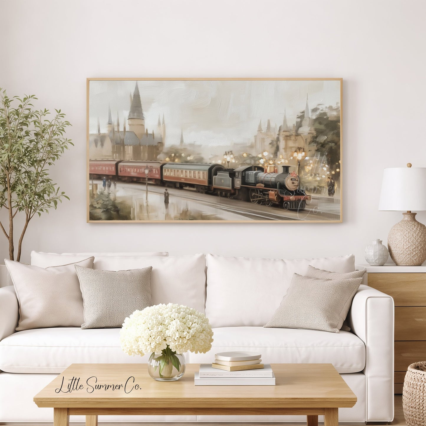 Steam Train Castle Frame TV Art displayed on a TV