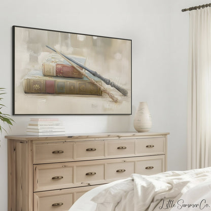 Books and Wands Frame TV Art displayed on a TV