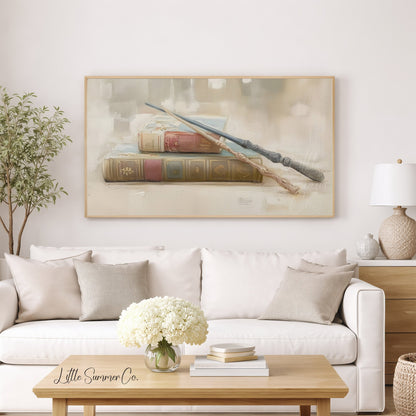 Books and Wands Frame TV Art displayed on a TV