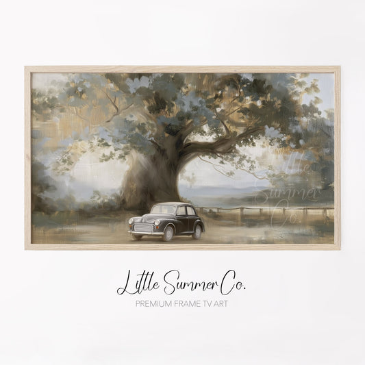 Tree and Car Frame TV Art displayed on a TV