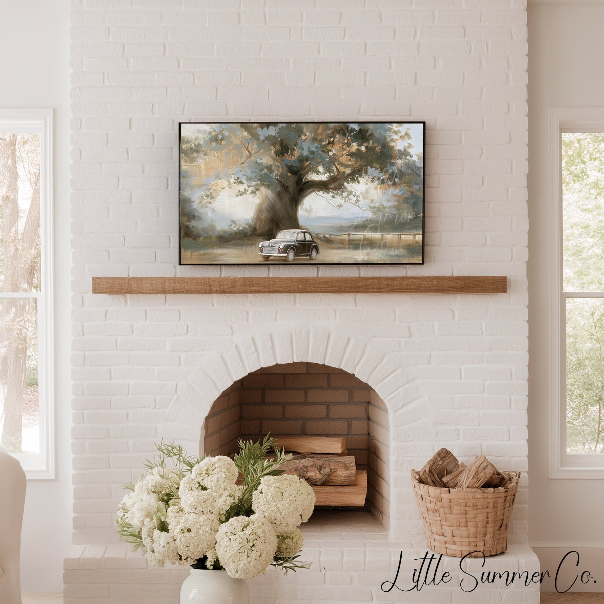Tree and Car Frame TV Art displayed on a TV