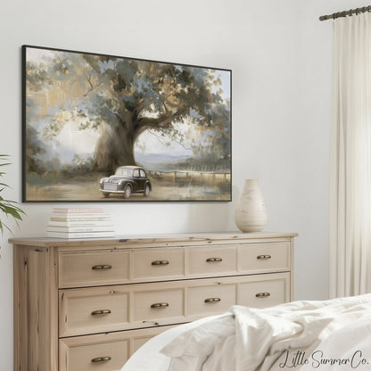 Tree and Car Frame TV Art displayed on a TV